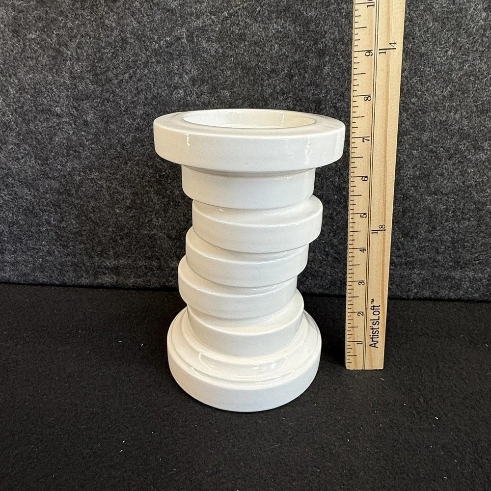 Vintage White Ceramic Pillar‎ Candle Holder Modernist Stacked Column MCM Japan